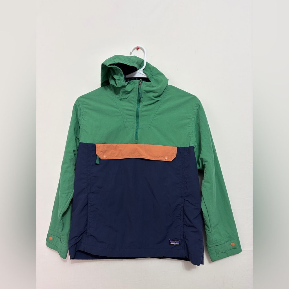 Patagonia Youth XL 14 NetPlus Hooded Anorak Jacket Green Blue Half Zip(A299)✨